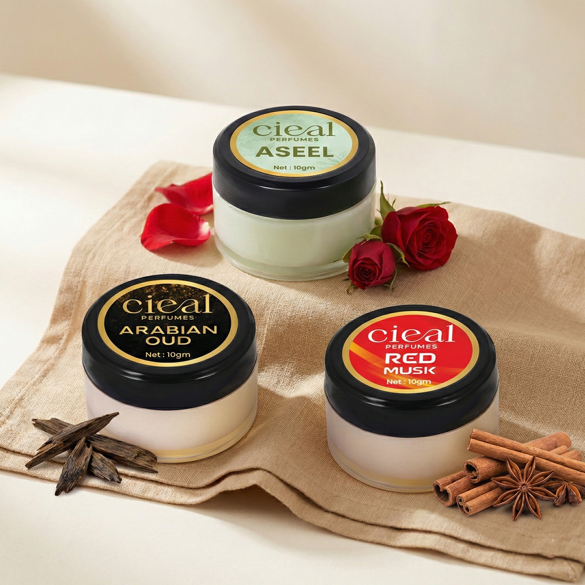 CIEAL SOLID PERFUME SET OF 3 – ARABIAN OUD | RED MUSK | ASEEL