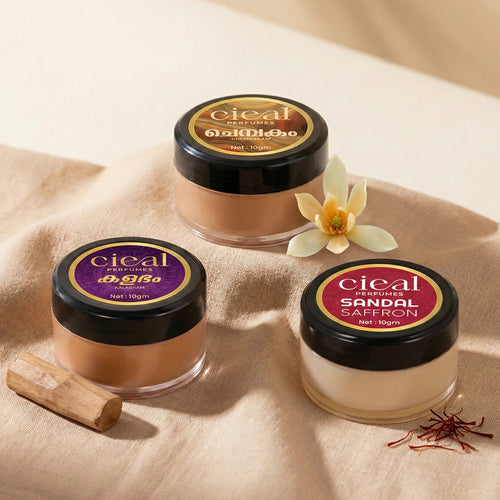 CIEAL SOLID PERFUME SET OF 3 – SANDAL SAFFRON | CHEMBAKAM | KALABHAM