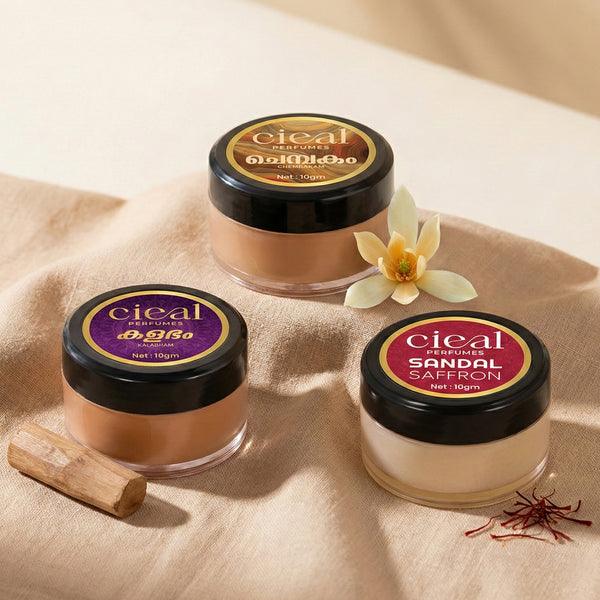 CIEAL Solid Perfume Set of 3 – Sandal Saffron - Chembakam - Kalabham.