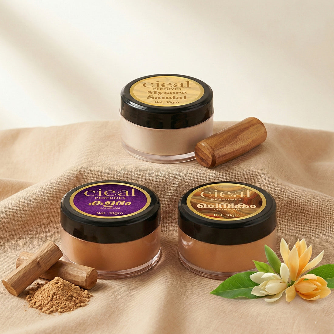 CIEAL SOLID PERFUME SET OF 3 – CHEMBAKAM | KALABHAM | MYSORE SANDAL
