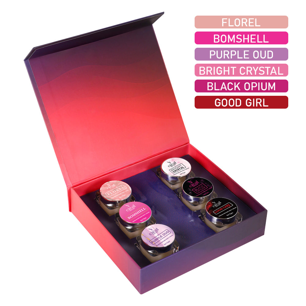 CIEAL PREMIUM SOLID PERFUME SET OF 6 – INSPIRED BY BOMBSHELL | PURPLE OUD | BRIGHT CRYSTAL | BLACK OPIUM | GOOD GIRL | FLORAL (FOR WOMEN)